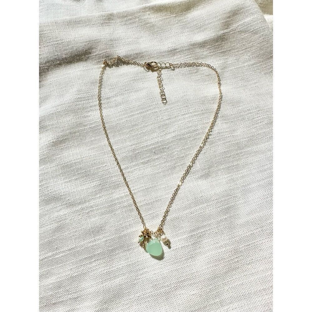 Light green beach sea glass palm tree pendant necklace with green opalescent det